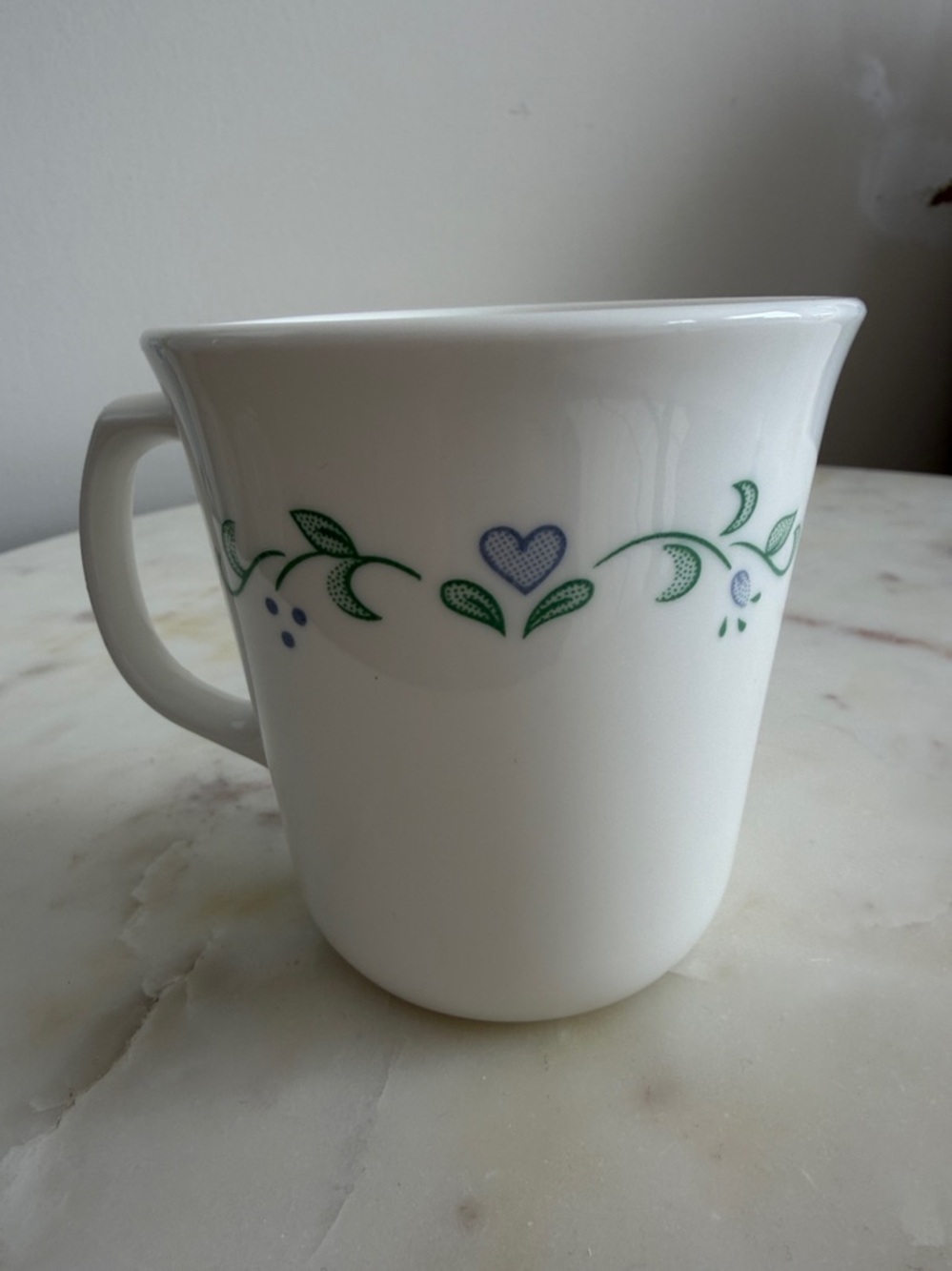 Vintage Corelle Corningware 12oz Blue Heart Vine Ceramic Mug Coffee Cup
